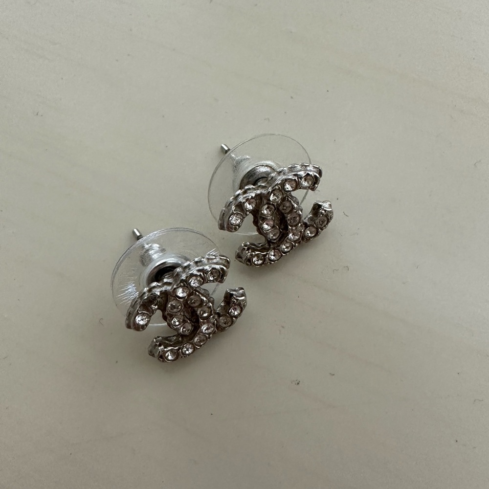 authentic chanel cc crystal earrings